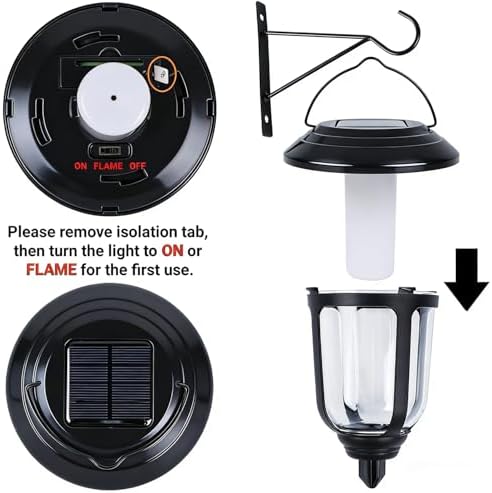 Dynaming 4 Pack Solar Flame Lanterns Outdoor, Hanging Solar Powered Wall Mounted Sconce Lights, Flickering Flame LED Light Auto On/Off, Waterproof for Garage Stair Patio Front Porch Yard - Image 7