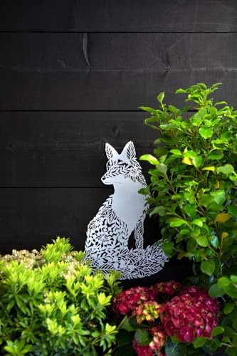 Large 51cm Fox Metal Wall Plaque |White Hanging Indoor Outdoor Floral Tree Decor - Image 3