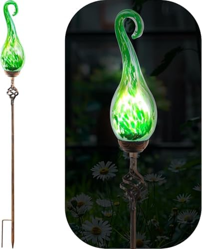 Solar Flame Lights Outdoor, Green Flame Lights Outdoor Decorative Garden Stakes Decor Waterproof Solar Stake Lights for Outside Yard Patio Lawn Porch Cemetery by Unknown
