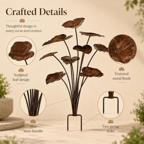Rustic Metal Lotus Leaf Garden Stake, Outdoor Garden Art Decor - Image 6