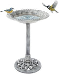 Outdoor Antique-Style Bird Bath - Weather-Resistant Polyresin Basin with Vintage Design and Ground Stakes - Yard and Patio Decor by Pure Garden (Gray) by PureGarden