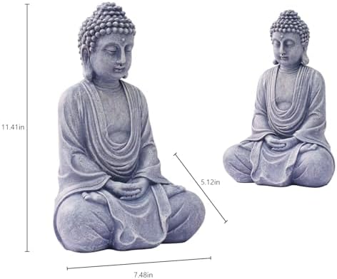Goodeco 11.4" Meditating Buddha Statue Home Decor - Meditation Gifts for Room/Garden/Patio/Deck/Porch Yard Art Decoration, Zen Decor Buda Statues (Gray) - Image 2