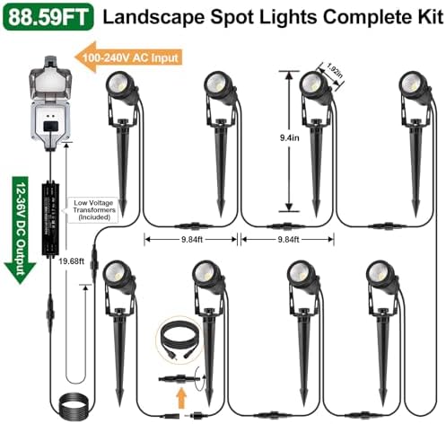 Low Voltage Landscape Lighting, 8 Pack Outdoor Spot Lights with Transformers, 12V Warm White Landscape Spotlights IP65 Waterproof Plug in Outdoor Uplights for Yard House Pathway Tree Pools - Image 5