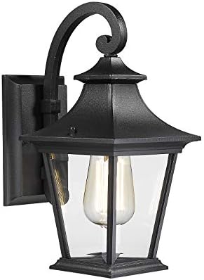 Emliviar Outdoor Porch Light, Modern Outside Wall Light Fixture for House Garage, Clear Glass in Black Finish, 12" Height, XE219B BK by EMLIVIAR