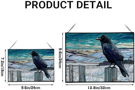 Raven Sitting on Frosted Fencepost Rectangular Stained Glass Suncatcher – Hanging Window Panel with Animal & Nature Scene – Vibrant Glass Art Gift for Wildlife, Fantasy, Nature Lovers Icuccc - Image 4