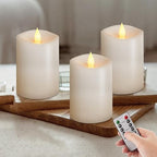3x4 Flameless Candles with Remote Set of 3, 4 inch Battery Candles Flickering with Timer, LED Pillar Candle for Indoor/Outdoor, White by GenwelledLifePlus