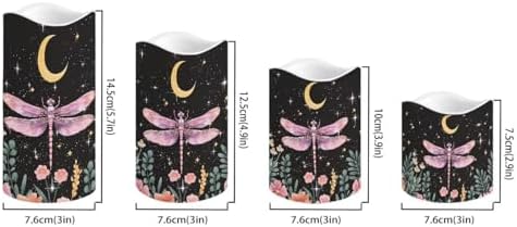 Pink Dragonfly Moon Flameless Candles with Remote Timer Battery Powered LED Candles Color Changing Pillar Electric Fake Candles Bulk for Indoor Set of 4 - Image 2
