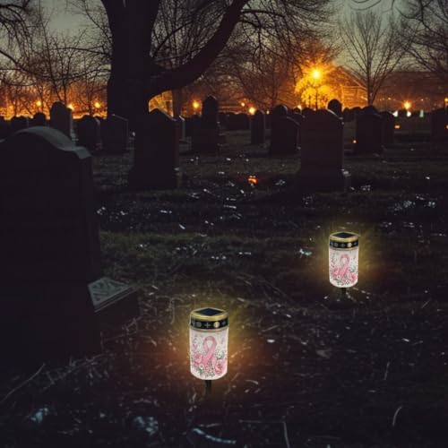 Poceacles Cemetery Candle Grave Lights Outdoor Waterproof Decoration Pathway Lights Garden Solar Candle for Garden Lawn Decor, Pink Ribbon Floral Butterfly, Set of 4 - Image 4