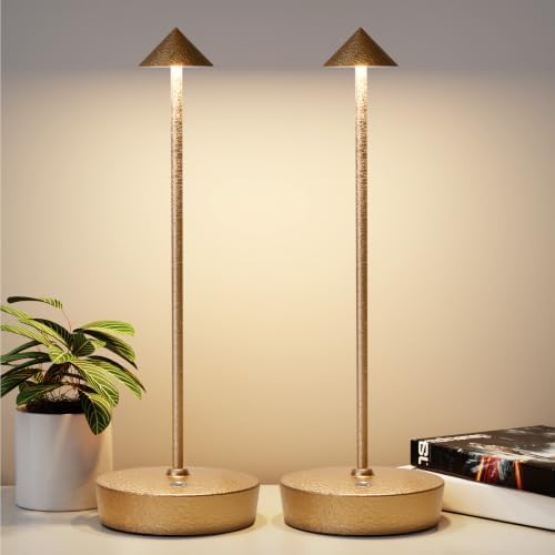 2Pack Rechargeable Cordless Table Lamp, Portable Powered LED Battery 6000mAh Metal USB Desk Lamp, 3 Levels Brightness Light for Restaurants Outdoor (2pack LCE Flower Gold) by YIBEN