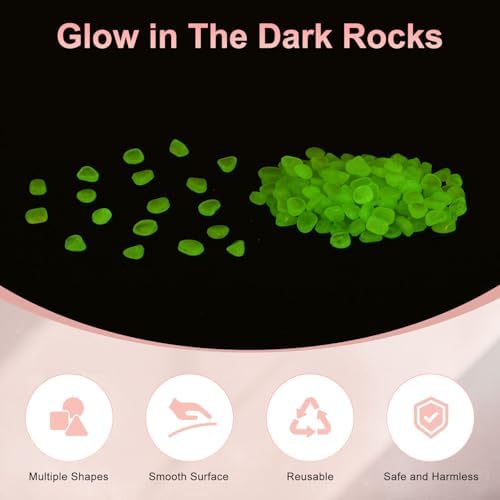 M METERXITY 3000-Pack Glow in The Dark Rocks, 0.31"-0.43" Resin Outdoor Garden Decorations Luminous Pebbles Stones for Garden Plants/Aquarium/Backyard Path, Aquarium Gravel [Green] - Image 2
