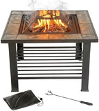 Fire Pit - 30-Inch Outdoor Firepit Table with Screen, Cover, and Poker - Outdoor Fire Pits for Backyard, Deck, Patio, or Porch by Pure Garden (Black) by PureGarden