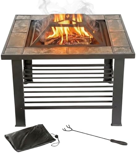 Fire Pit - 30-Inch Outdoor Firepit Table with Screen, Cover, and Poker - Outdoor Fire Pits for Backyard, Deck, Patio, or Porch by Pure Garden (Black) by PureGarden