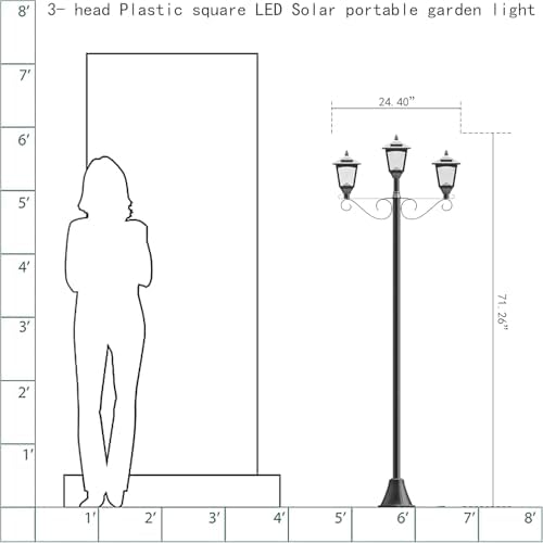 72 Inch Solar Lamp Post Light Outdoor, Triple Head Waterproof LED for Driveway Garden Patio Yard Pathway - Image 5