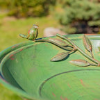Zaer Ltd. Deep Well Made Metal Birdbath with 2 Cast Iron Birds and Leaf Decoration (Verdi Green) - Image 7