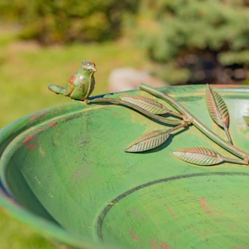 Zaer Ltd. Deep Well Made Metal Birdbath with 2 Cast Iron Birds and Leaf Decoration (Verdi Green) - Image 7