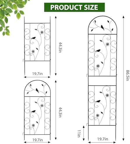 86.5" x 19.7" Metal Garden Trellis Outdoor for Climbing Plants, Black - Image 2