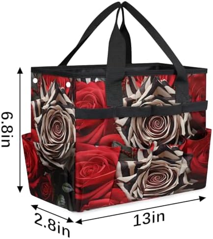 Rose Zebra Print Garden Tool Bag Organizer Heavy Duty Flower Gardening Tote Bag with 10 Pockets for Women Men Gardening Gifts - Image 3