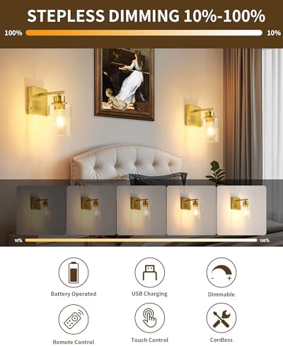Rayogale Wireless Battery Operated Wall Sconce Set of 2 with Remote Control - Image 2