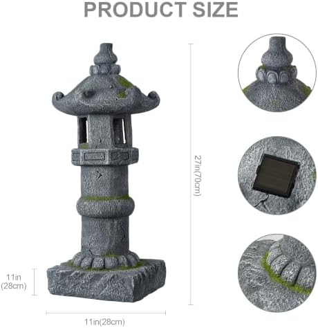 27.56" Resin Solar Pagoda Garden Statue Warm LED Oriental Lantern - Image 2
