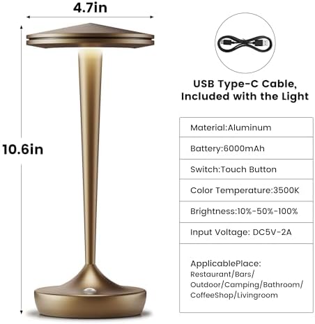 Rechargeable Table Lamp Cordless LED Touch Light Bronze - Image 2