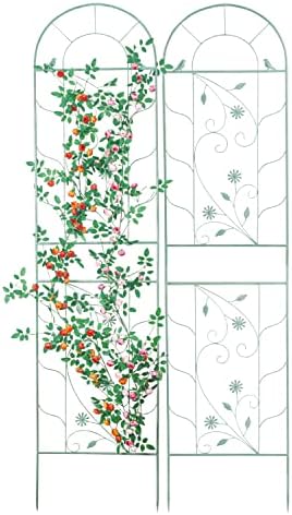 Sungmor Large Metal Garden Trellises for Climbing Plants - 82.5 Inch Tall & 2PC Green Pack - Beautiful Retro Style Metal Fence Trellis - Gardening Vines Plant Support for Flower Rose Climbing - Image 2