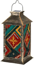 Solar Lantern Outdoor Garden Hanging Lantern Geometric Tribal Rug Red Teal Yellow Motifs Traditional Waterproof Solar Powered Lighting Outside Table Lamp for Patio Deck Yard Camping by Unknown