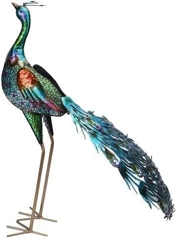 Ujicde 22.8Inch Peacock Statue Garden Ornaments Outdoor, Large Standing Metal Peacock Garden Sculpture, Garden Bird Art Decor for Yard Porch Patio (Color : A) by Ujicde