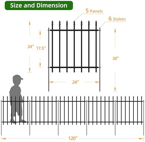 Decorative Metal Garden Fence 24" x 10', Outdoor Fence Border with Stakes - Image 4