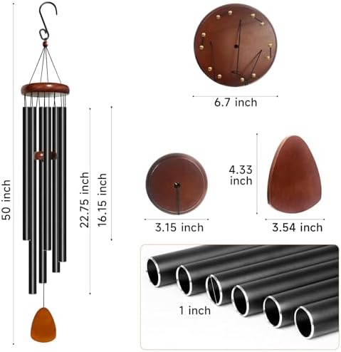 Bursvik 50" Aluminum Wind Chimes for Outside (Black), Patio Zen Decor Gift - Image 3