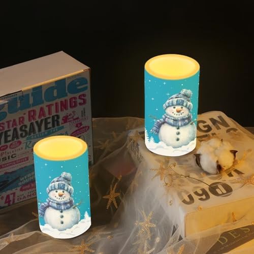 Set of 2 Christmas Snowman Blue Flameless Candles Bulk Battery Operated Candles with Timer Remote LED Pillar Lights for Banquet Dining Table Decorations - Image 6