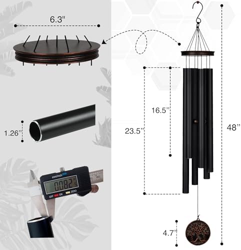 Vanquer Large Wind Chimes for Outside Deep Tone - 46'' Wind Chimes Outdoor Clearance, Memorial Windchimes, Sympathy Gift, Outdoor Décor, Patio, Home Décor, Vintage Black (46" Tree of Life) - Image 2
