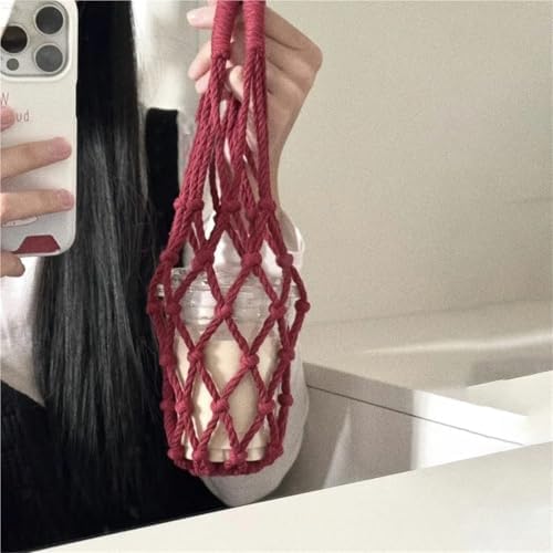 Mason Jar Hangers 10pcs Portable Coffee Cup Bag Hollow Out Bottle Practical Mugs Foldable Water Bags Woven Net Cover For Hanging Bottle(Beige) - Image 3