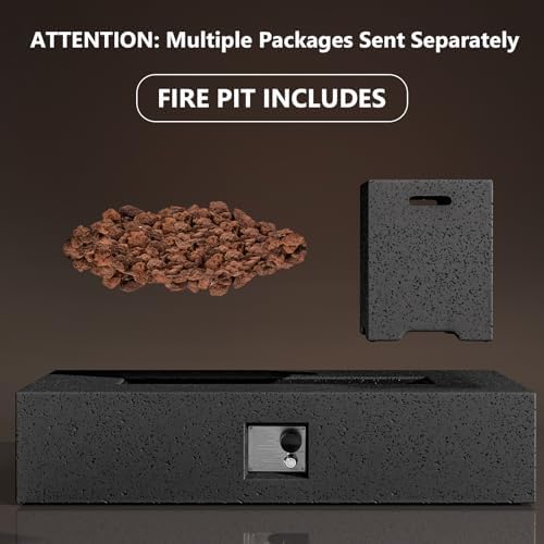 COSIEST 56" Rectangular Outdoor Propane Fire Pit Coffee Table w Concrete Rectangle Base, Certified, 50,000 BTU, Free Lava Rocks and RainCover, Fits 20lb Tank Outside,Tank Cover, Gray - Image 7