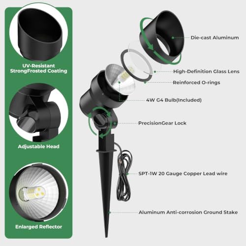 Gardencoin Low Voltage Landscape Spotlight, 12V LED Outdoor Spot Lights with 4W G4 Replaceable Bulb, Wired Waterproof Aluminum Up Lighting Fixture for Yard, Garden, House, Tree, Lawn (24 Pack) - Image 5