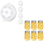 Mlambert Bundle－－2 Items： 4 Pack Motion Sensor LED Night Light Bundle with Mason Jar Solar Lights -30 LED, 6 Pack Hanging Solar Lanterns by Mlambert