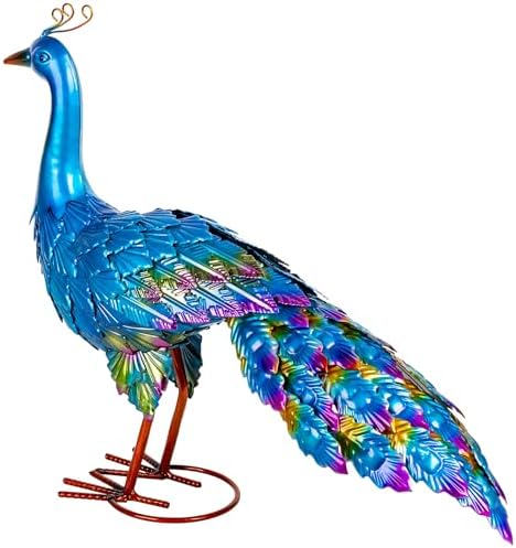 Peacock Yard Art Garden Decor Metal Peacock Outdoor Statue & Sculpture for Patio Lawn Backyard Decorations Vibrant Multicolor, Blue by Akulgaci