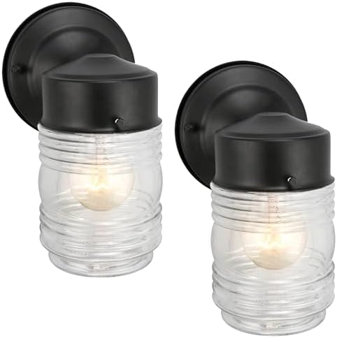 Design House 2-Pack Jelly Jar Wall Light, Indoor or Outdoor, Clear Glass, Matte Black, 590232 by DesignHouse