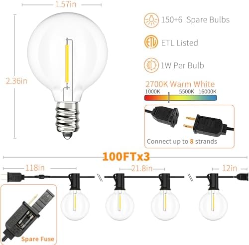 Svater 300 FT Outdoor String Lights for Outside Patio 156 Bulbs Waterproof - Image 4