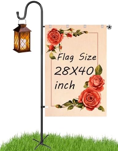 LOPANNY Large Garden Flag Holder Stand Pole for 28 x 40 Flags with Shepherds Hooks for Outdoor - Upgraded Sturdy 60 Inches Yard Flag Post Stake Perfect for Outdoor Decor(without Solar Lights & Flag) by LOPANNY
