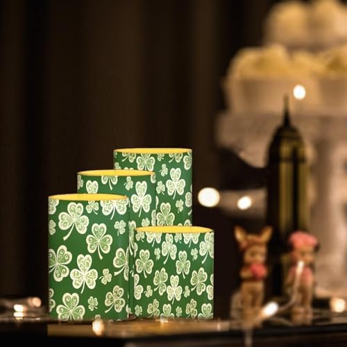 4 Pack Battery Operated Candles with Timers Stylish Shamrocks Flameless Candles with Remote St Patrick's Day Porch LED Lights Lanterns for Holiday Home Decorations - Image 4