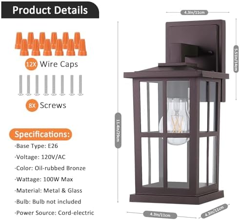 BesLowe 2-Pack Outdoor Wall Light Fixtures, Exterior Porch Lights, Brown - Image 7