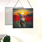 Gnome with Poppy Field Stained Glass Suncatcher – Square Hanging Window Panel for Home or Greenhouse – Whimsical Glass Art Gift for Garden Lovers, Christmas, Halloween, Father Days 6JfMPN - Image 4