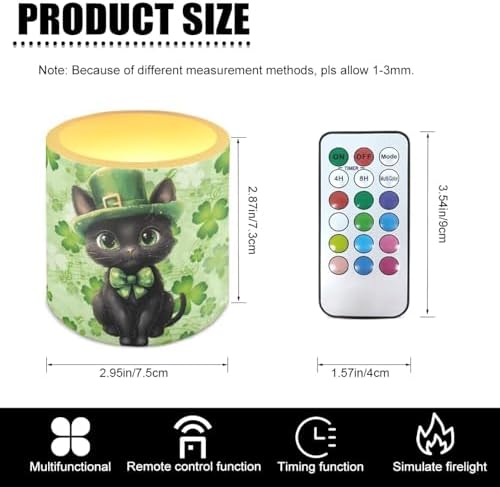 4Pcs St Patrick's Day Shamrocks Flameless Candles with Remote Battery Operated Candles with Timer, Cute Black Cat Pillar Tea Lights Bulk for Indoor Outdoor Home Decorations - Image 3