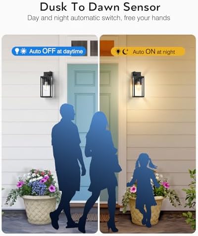 VIANIS Large Black Outdoor Wall Lights with Dusk to Dawn Sensor, Waterproof - Image 3