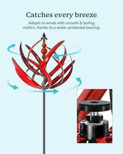 Yard Garden Wind Spinners - 91" Height Extra Large Wind Spinners Outdoor Metal, Kinetic Wind Sculptures for Lawn Patio Garden Decor (Burgundy Lotus) - Image 3
