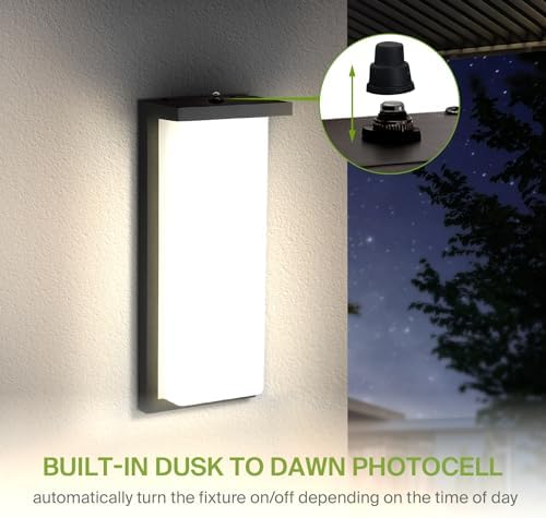 ASD LED 14" Outdoor Wall Light, Dusk to Dawn Front Door House Sconce | 3CCT, Photocell, Waterproof, ETL Listed | 20W 1900LM 3000-5000K 120V | Exterior Patio Lighting Fixture, Porch Lamp | Black - Image 5
