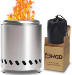 HGD Small Tabletop Fire Pit 8.8 x 8.6 in, Portable Mini Smokeless Table Top Firepit, Low Smoke Camping Stove for Outdoor & Patio, Fueled by Pellets or Wood, with Travel Bag, Stainless Steel, Silver by HGD