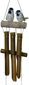 Cohasset Gifts Bamboo Wind Chime | #175CHF | Chickadee Family Bamboo Wind Chime | Wood, Outdoor, Home Décor for Decks, Garden, Porch | Hand Painted Golden Tan Distressed | by CohassetGiftsGarden