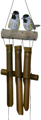 Cohasset Gifts Bamboo Wind Chime | #175CHF | Chickadee Family Bamboo Wind Chime | Wood, Outdoor, Home Décor for Decks, Garden, Porch | Hand Painted Golden Tan Distressed | by CohassetGiftsGarden