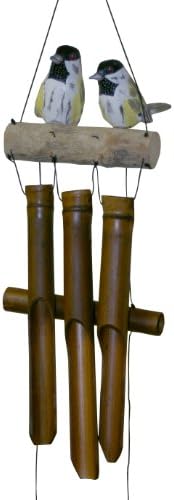 Cohasset Gifts Bamboo Wind Chime | #175CHF | Chickadee Family Bamboo Wind Chime | Wood, Outdoor, Home Décor for Decks, Garden, Porch | Hand Painted Golden Tan Distressed | by CohassetGiftsGarden